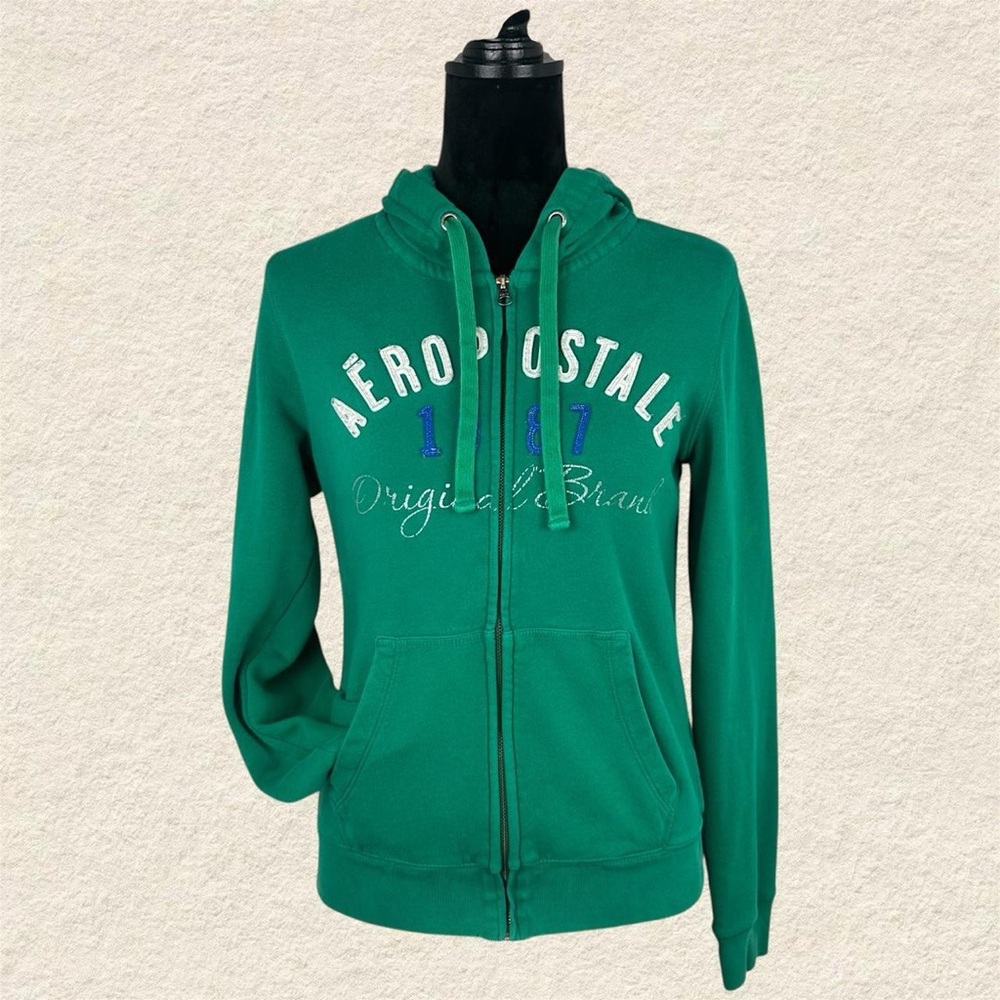 Aeropostale Womens Y2K Green Zip Up Hoodie